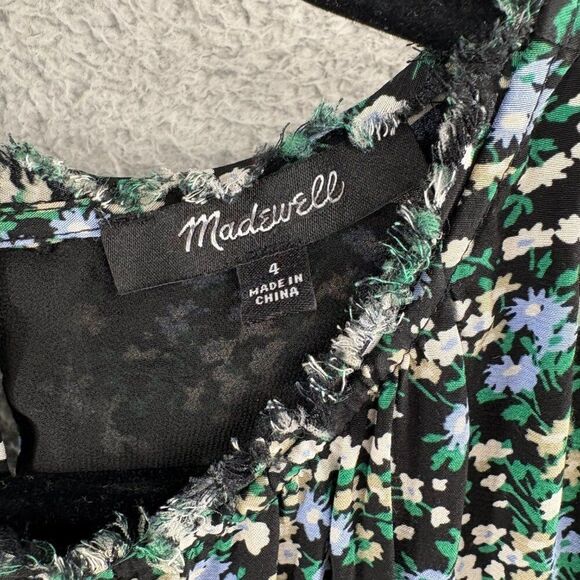 Madewell Smocked Long-Sleeve Mini Dress in Meadow Ditsy Black - Size 4 - Picture 11 of 13